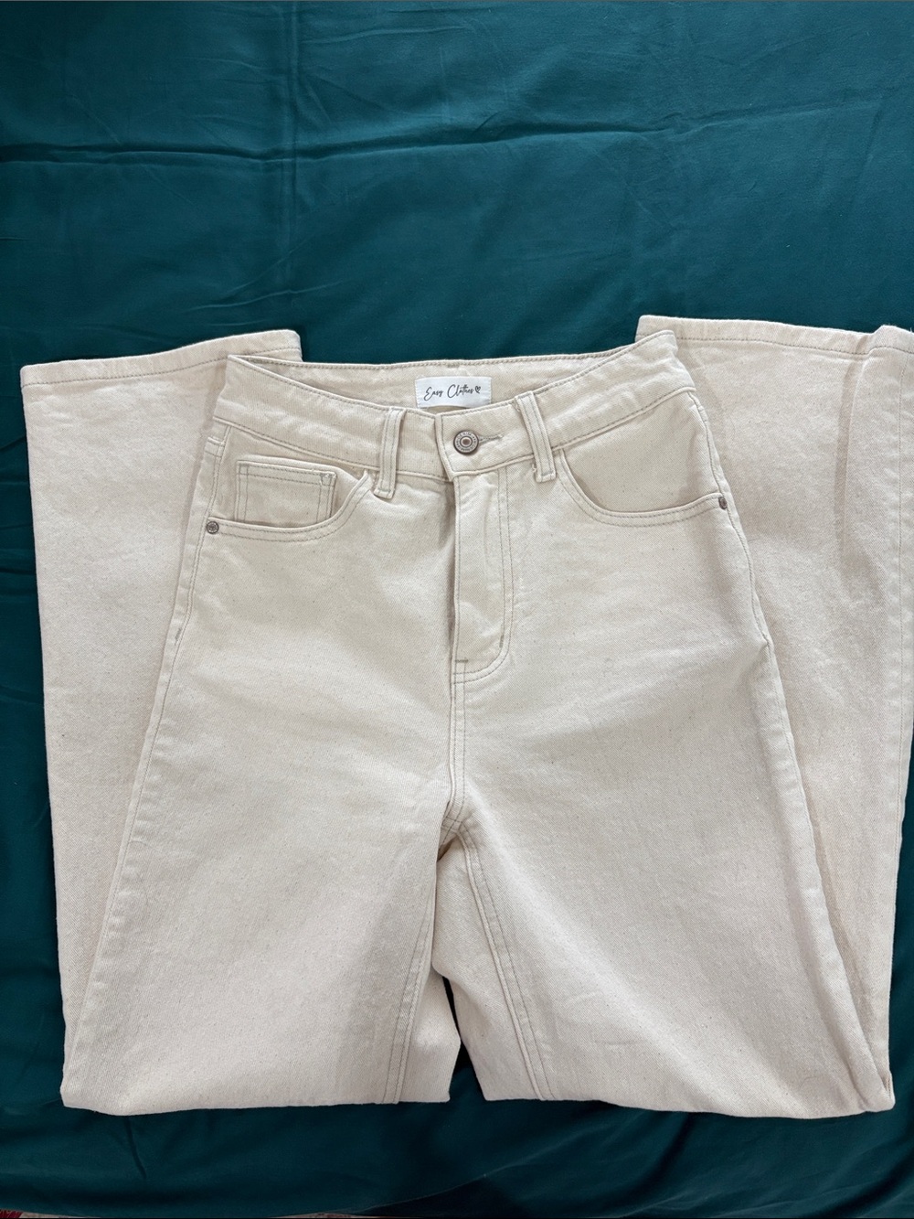 Easy Clothes Women's Cream High-Rise Straight Jeans
